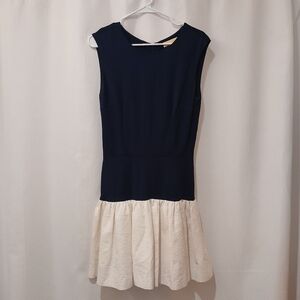 Erin by Erin Fetherston Navy and Cream Hepburn Mini Dress W/ Brocade Skirt